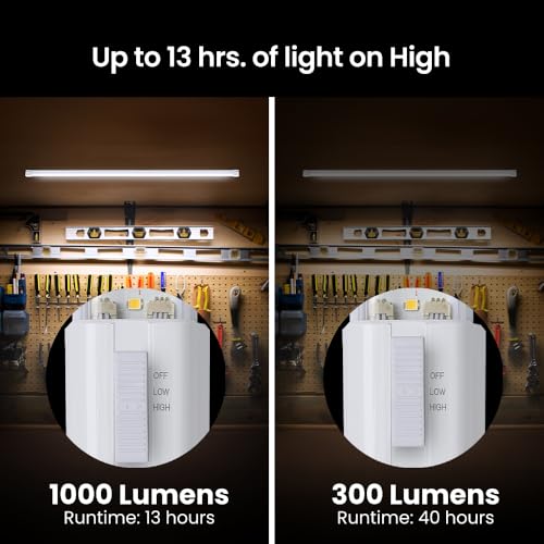 Feit Electric 4ft Rechargeable LED Shop Light, 7.5W, Motion Sensor, Magnetic & Flush Mount, 4000K Cool White, 1000 Lumens, No-Humming Utility Light for Garage & Workshop, SHOP4/840/100/MOTBAT - size: 4FT., style: 100 Watt-Hours