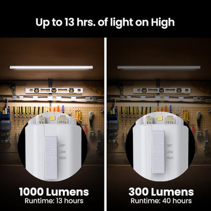 Feit Electric 4ft Rechargeable LED Shop Light, 7.5W, Motion Sensor, Magnetic & Flush Mount, 4000K Cool White, 1000 Lumens, No-Humming Utility Light for Garage & Workshop, SHOP4/840/100/MOTBAT - size: 4FT., style: 100 Watt-Hours