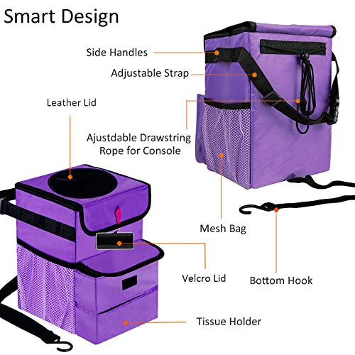 Car Trash Can Foldable Garbage Bin Leakproof 2.3 Gallons Purple - color: Purple, size: Standard