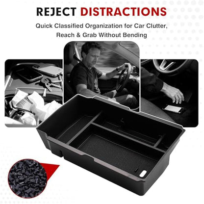 Autorder Center Console Organizer for 2023-2026 Honda CRV Accessories - Armrest Storage Box Middle Console Tray Container with Black & Red Non-Slip Silicone Mats - size: 2023+ CRV Armrest Organizer
