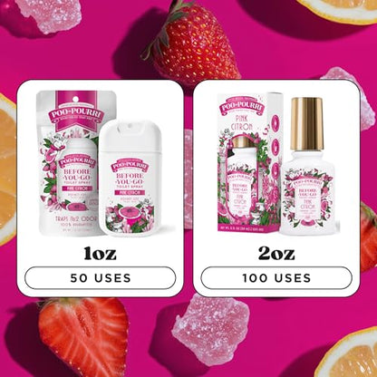 Poo-Pourri Before-You-Go Toilet Spray, Pink Citron, 2 Fl Oz, Up to 100 Uses, Bathroom Odor Deodorizer with Essential Oils for Home or Work, Travel Essentials, TSA Approved Size - size: 2 Ounce (Pack of 1), style: Pink Citron