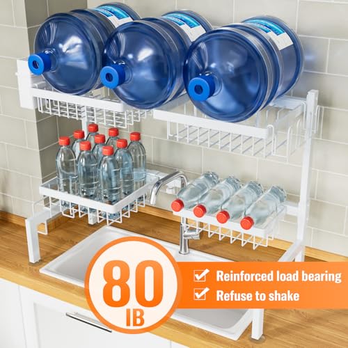 YKLSLH Over Sink Dish Drying Rack, Expandable Large Drying Rack, Suitable for Most Sinks (24.8"-35.4"), Adjustable Metal Rack, Space Saving, White - color: White, size: 2 tiers 4 baskets