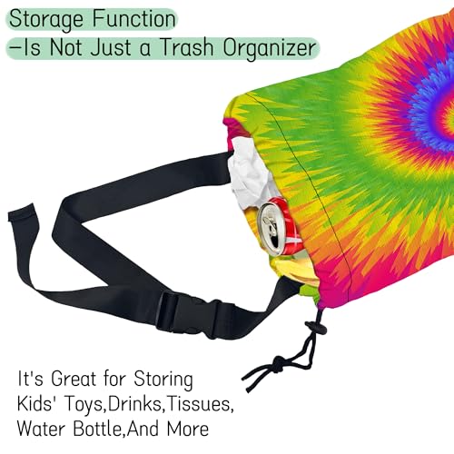 Rainbow Tie Dye Car Garbage Bag,Waterproof Small Car Trash Bag Hanging Back of Seat,Drawstring Hanging Car Trash Bag with Adjustable Buckle for Car Accessories - color: Rainbow Tie Dye