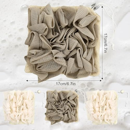 3 Pcs Soap Bar Loofah, 2 in 1 Bar Soap Loofah Pouch Can Hold Soap Effective Exfoliation for Bathing (Beige*2 + Khaki*1) - style: Beige + Khaki
