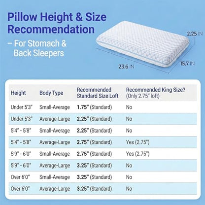 Thin Pillow for Sleeping, Cooling Gel Flat Pillow for Stomach and Back Sleepers, Ultra Slim Stomach Sleeping Pillows for Shoulder Neck Pain Relief, Low Profile Memory Foam Pillows 2.25-inches - size: 2.25"H (Standard) Hyper Slim