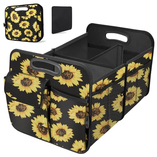 Trunk Organizer, Collapsible Trunk Organizers and Storage, Car Accessories for Women and Men, Multi-Compartment Trunk Storage Organizer for SUV, Car, Mini-Van - Sunflower - color: Sunflower, size: Large