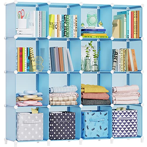 HOMIDEC Cube Storage Organizer 16-Cube Closet Organizer, Portable Closet Organizer Cubes Shelves for Clothes, Bedroom, Wardrobe, Kids Room, Bookshelf for Kids - color: Blue, size: X-Large