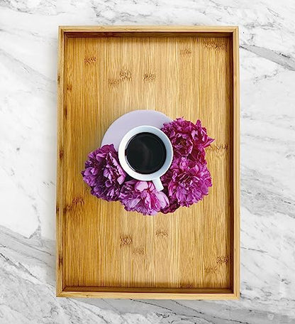 Natural Bamboo Serving Tray Platter 17.75 x 11.8 Rectangular, Bamboo - color: Bamboo, size: 17.8" x 11.8" x 1.2"