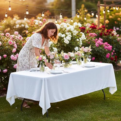 FDW 8FT Folding Table, Portable Fold-in-Half Plastic Picnic Party Table with Carrying Handle (White, 8FT) - color: White, size: 8 FT 94"x29"