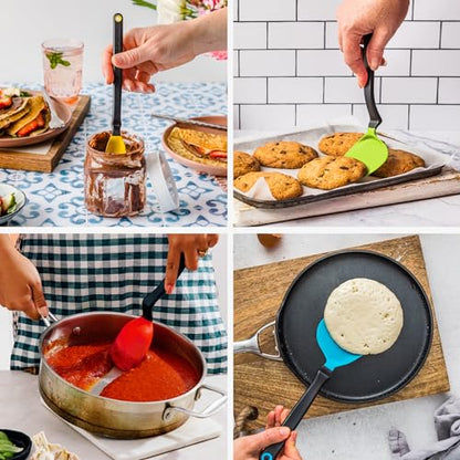 Dreamfarm Set of Essentials Silicone & Nylon Kitchen Utensils 4pc Set | Non-stick cookware safe, cooking, meal prep, and baking tools, includes Chopula, Mini Chopula, Supoon and Mini Supoon - size: 4 Piece Essential Set