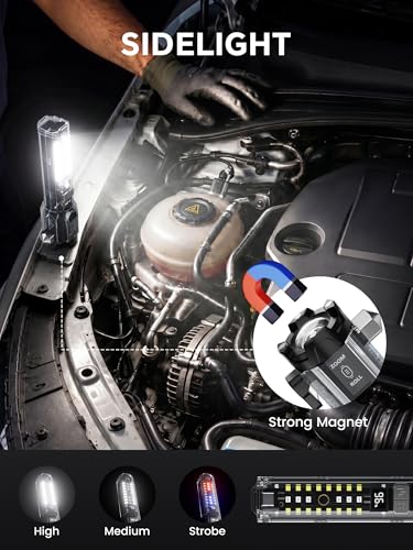 Yemao Car Emergency Flashlight with Seatbelt Cutter & Window Breaker, Tactical EDC Light with Alarm, Focusable Main Beam, Side Work Light, Red Blue Strobe Warning Light for Vehicle Self-Rescue