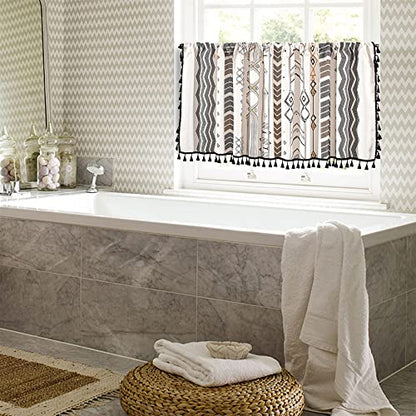RYNGHIPY Boho Window Valance Cotton Linen Curtain Tiers Farmhouse Window Curtain Topper for Kitchen Living Room Bedroom 55 x 18 Inches Length - color: Cream Black, size: 55"W x 18"L (Pack of 1)