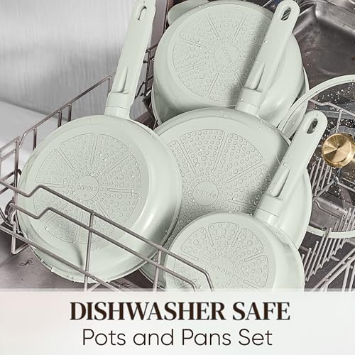 CAROTE Ceramic Cookware Set Nonstick, 14pcs Pots and Pans Set Nonstick, Non-Toxic & PFAS-Free, Dishwasher, RV/Camping Cookware Set, Cooking Pots with Lids, Sage Green - color: Green, size: 14 Piece