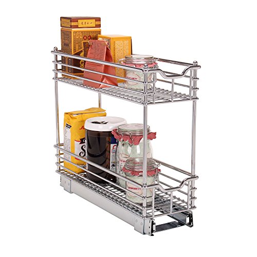 Household Essentials Glidez 2‑Tier Multipurpose Chrome‑Plated Steel Pull‑Out/Slide‑Out Under Cabinet Organizer, Chrome Finish - size: 7" - Extended, style: 2-Tier
