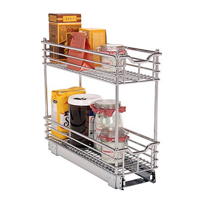 Household Essentials Glidez 2‑Tier Multipurpose Chrome‑Plated Steel Pull‑Out/Slide‑Out Under Cabinet Organizer, Chrome Finish - size: 7" - Extended, style: 2-Tier