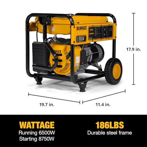 DeWalt 8,750 Starting Watt Portable Gas Generator, 389cc Engine, Idle Control Technology, CO Protect Safety, GFCI Outlets, Never-Flat Wheels Emergency Home Backup Jobsite Power, 49 State - style: 8,750 Starting Watts