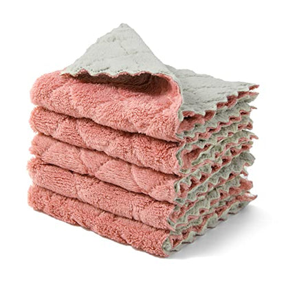 kimteny Cleaning Cloths Kitchen Towels Microfiber Washcloths Lint Free Dish Cloth Reusable Dishtowels Household Super Absorbent Fast Drying, 10"x10", Pack of 5 (Pink-Grey) - color: Pink-grey
