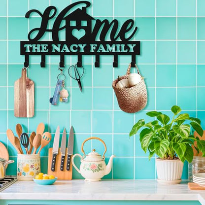 Personalized Key Holder for Wall, Metal Key Holder Wall Mount, Sweet Home Coat Rack for Living Room Bedroom Entryway, Mounted Key Hanger with Hooks, Housewarming Gift (05-Home) - color: 05-Home
