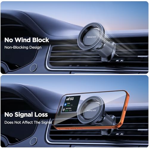 Miracase Car Phone Holder for Magsafe [Strong Magnets] Magnetic Phone Holders for Your Car, 360°Adjustable Air Vent Hands Free Cell Phone Mount Cradle Fit iPhone 17-12 & All Smartphones, Black - color: Dark Black