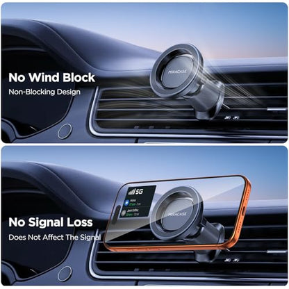 Miracase Car Phone Holder for Magsafe [Strong Magnets] Magnetic Phone Holders for Your Car, 360°Adjustable Air Vent Hands Free Cell Phone Mount Cradle Fit iPhone 17-12 & All Smartphones, Black - color: Dark Black