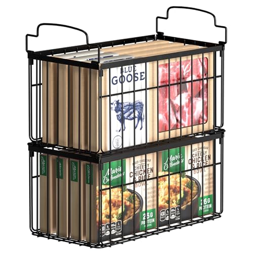 MSERCUOR Freezer Organizer Bins, 2 Pack Stackable Deep Chest Freezer Organizer Bins, Foldable Freezer Baskets with Handles, Black Freezer Storage Organizer Baskets for 5/ 7 Cu.FT Sort Frozen Meats - color: black 2 pack