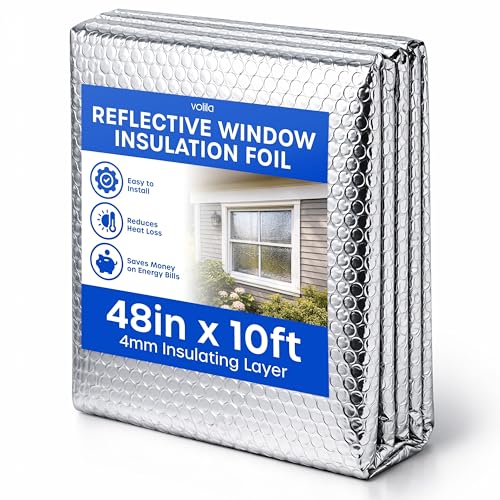 Reflective Window Insulation Foil, Double Side Aluminum Foil Bubble Insulation for Windows, RVs, Garages Door (48in x 10ft) - size: 48in x 10ft