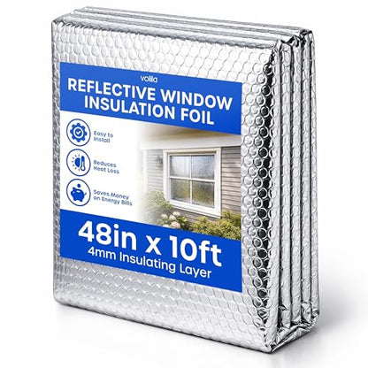 Reflective Window Insulation Foil, Double Side Aluminum Foil Bubble Insulation for Windows, RVs, Garages Door (48in x 10ft) - size: 48in x 10ft