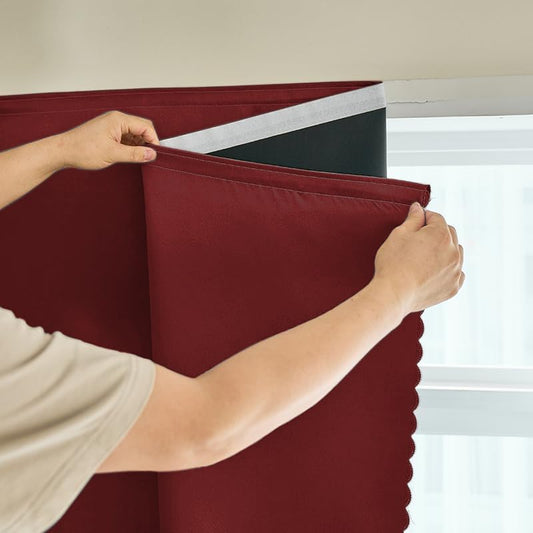 AJAZZ 100% Blackout Self Adhesive Curtains Small Window Short Temporary Black Out Curtains Easy to Install Used for Bedroom Kitchen Window Cover (Burgundy, 35" W x 54" L 1 Panel) - color: Burgundy/ Thickened, size: 35"W x 54"L (Pack of 1)