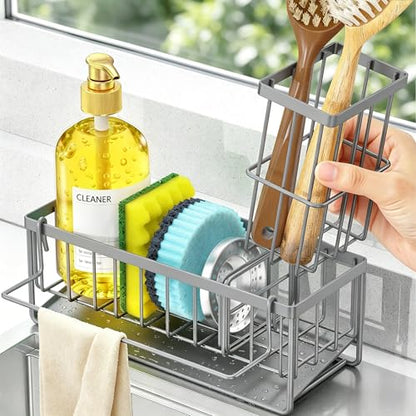 Sponge Holder for Kitchen Sink, Kitchen Sink Caddy, Kitchen Sink Sponge Holder, Dish Sponge Holder, Kitchen Sink Organizer for Sponge, Dish Brush, Scrubber(9.65" x 3.74" x 6.3", Gray) - color: Gray