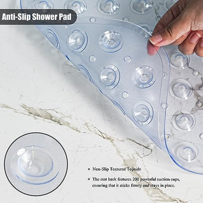 Extra Long Non Slip Bathtub Mat - 40 x 16 Inch Machine Washable Tub Mats with Suction Cups and Drain Holes for Bathroom - color: Clear, size: 40" x 16" (Rectangular)