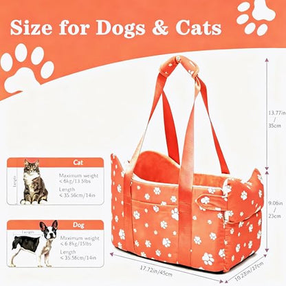 Center Console Dog Car Seat, Tomato Red | Safe Travel for Small Dogs Under 15 lbs, Detachable Washable Pet Carrier, Storage Pockets, Safety Leash - color: Tomato Red