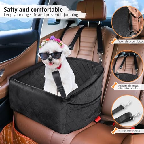 NEEZUKAR Dog Car Seat for Small Medium Dogs,Detachable Washable Dog Booster Seat Under 30lbs, Pet Car Seat Travel Bed with Storage Pockets and Dog Safety Belt (Black) - color: Black
