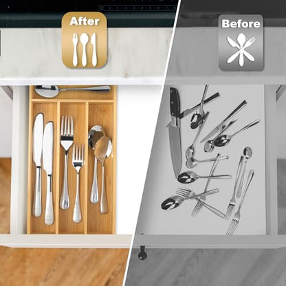 Silverware Organizer - Bamboo Kitchen Drawer Utensil Holder with 4 Slots (Natural) - color: Natural, size: 4 Slots