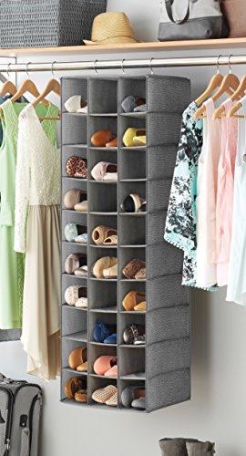 Whitmor 30 Sections Hanging Clothes Closet Organizer, Space Saving Breathable Fabric Shoe Storage for Bedroom, Laundry, Dorm, Crosshatch Gray (Pack of 4) - size: 11.5 in (L)x16.5 in(W)x48 inches (H)(Pack of 4)