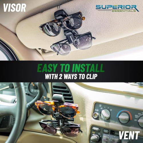 SUPERIOR ESSENTIALS Sunglass Holder for Car Visor Clip - Sun-Glasses Holder and Ticket Card Clips - Car Visor Accessories - Luxury Eyeglass Car Mount (Pack 1) - size: 1 PC
