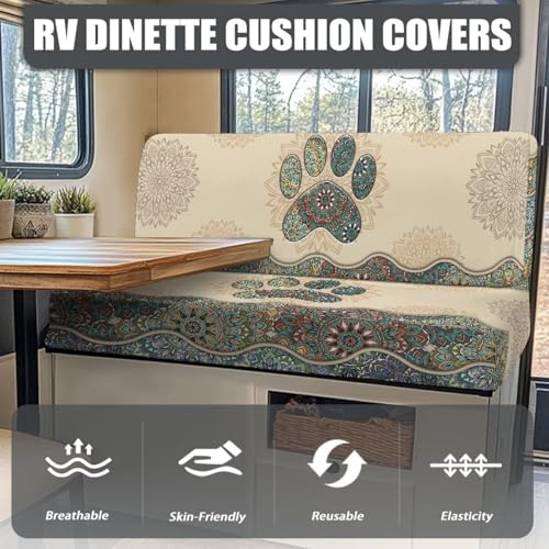 NDISTIN Boho Dog Paw RV Dinette Cushion Covers 2 Sets Anti-Slip Rv Seat Covers Dinette Booth Cushions Washable Couch Cover Replacement for 2 Cushion Sofa Bed, Easy to Install - color: Boho Dog Paw
