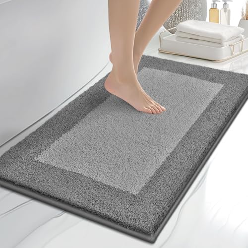 anllugs Bathroom Rugs 20" x 30", Non-Slip Extra Soft Absorbent Bath Rugs, Machine Washable Quick Dry Bath Mats for Bathroom Floor, Shower, Bathtub and Sink, Grey & Dark Grey - color: Grey & Dark Grey, size: 20" X 30"