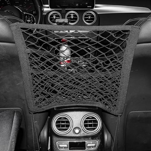 3 Layer Car Mesh Organizer Between Front Seats, Pet Dog Kid Net Barrier Car Net Pocket Elastic Storage Bag Tissue Purse Holder for SUV Truck Van, 15.7 x 13.7 Inch - size: 15.7 x 13.7 Inch