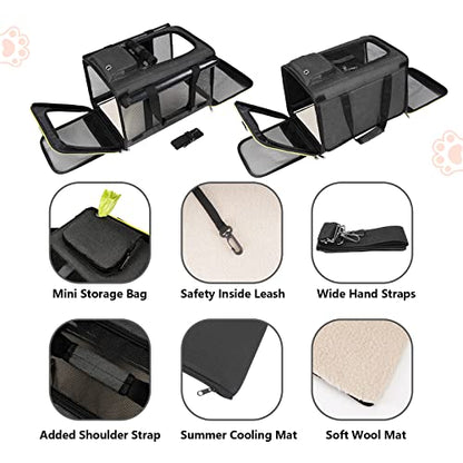 GAPZER Cat Carriers for Large Cats 20 lbs+ Soft Pet Carrier for Small Dog/Durable 2 Kitty Travel Bag/Medium Big Cats Puppy 15 Pounds/Softside Cat Carrier Large - color: Black-Yellow