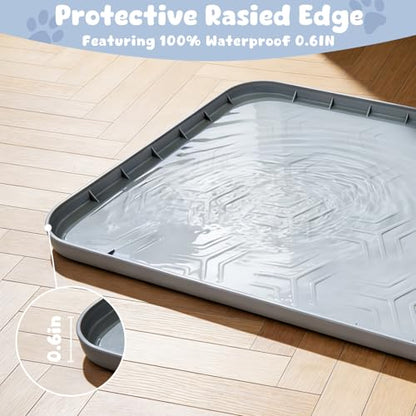 JUJOMAT Cat Litter Box Mat, 34"×22" Waterproof Silicone Cat Litter Trapping Mat Non-Slip Gray Kitty Litter Mat for Indoor Cats, Rubber Pet Food Mats with Lip Easy to Clean & Soft - size: 34"L x 22"W