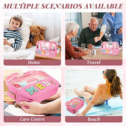 Silkfly Chenille Letter Medicine Meds Medical Bag Makeup First Aid Bag for Travel Preppy PVC Nylon Emergency Patch Cosmetic Toiletry Storage Pouch Waterproof with Handle Zipper for Women(Classic) - style: Classic