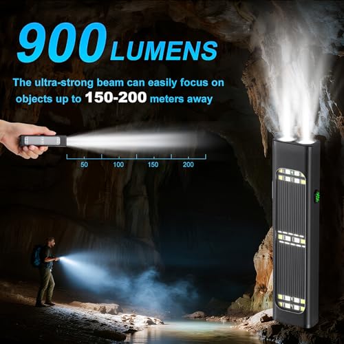 Solar/Rechargeable Flat Flashlights, 900 Lumens EDC Tactical Flashlight, Multi Function LED Small Flashlight, 7 Modes IP65 Waterproof for Home, Camping,and Emergency Use (Black) - color: Black