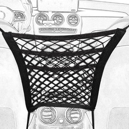 3-Layer Car Mesh Organizer Between Front Seats, 11.8 x 10.6 Inch Car Net Kid Pet Dog Net Barrier with Elastic Storage Pockets for Purses, Tissues, Fits SUV and Van - size: 11.8 x 10.6 Inch