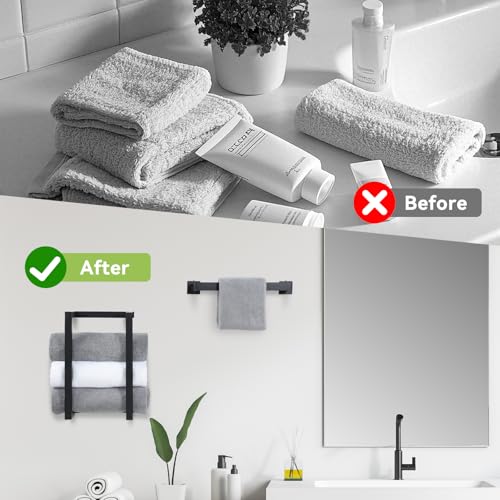 OTraki Towel Rack for Rolled Towels, Towel Racks for Bathroom Wall Mounted Towel Storage Organizer Holder & Towel Hanger & Toilet Paper Modern Bath Towel Holder for Small Space Bathroom Black (3 Pack) | Towel Racks for Bathroom Towel Storage Organizer Hol
