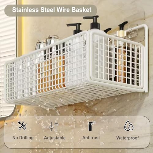2 Pack Hanging Wall Wire Baskets,Metal Wire Storage Bin Rack for Kitchen Bathroom Shower Spice Shelf (White) - color: White