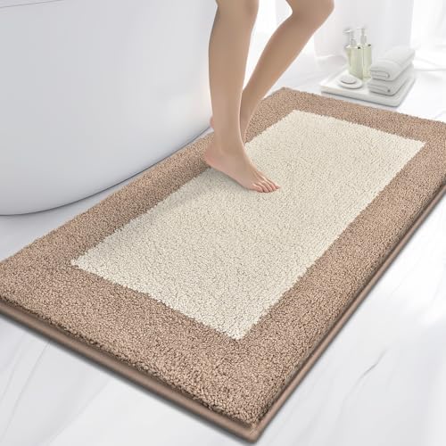 anllugs Bathroom Rugs 30" x 60", Non-Slip Extra Soft Absorbent Bath Rugs, Machine Washable Quick Dry Bath Mats for Bathroom Floor, Shower, Bathtub and Sink, Beige & Grayish Brown - color: Beige & Grayish Brown, size: 30" X 60"