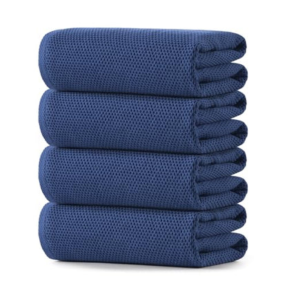 REDKISS 100% Cotton Waffle Weave Bath Towels 4 Pack - 27.5x55 Inches| Lightweight, Quick Dry & Highly Absorbent,Perfect for Spa, Gym, Travel, Guest Bathroom-Blue - color: Blue