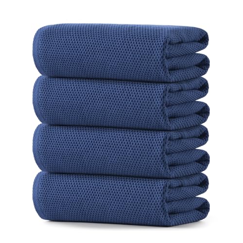 REDKISS 100% Cotton Waffle Weave Bath Towels 4 Pack - 27.5x55 Inches| Lightweight, Quick Dry & Highly Absorbent,Perfect for Spa, Gym, Travel, Guest Bathroom-Blue - color: Blue