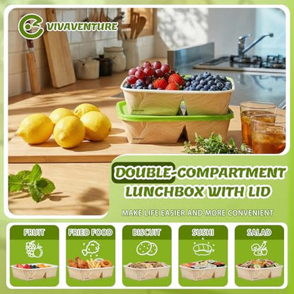 8 Pack 32oz Paper Lunch Box Bento Boxes, 2-Compartment Food Storage Containers with Lids, Leakproof Soak-Proof and Microwave Safe, Disposable To Go Boxes for Picnics, Offices, Catering, Green Lid - color: Green