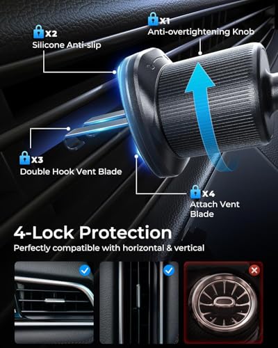 MRGLAS 2026 Upgraded Phone Holders for Your Car with New Metal Hook Clip, Handy Air Vent Cell Phone Car Mount [One Hand Operation], Universal Automobile Cradle for iPhone Android and All Smartphones - color: Black Grey